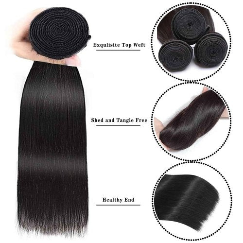 12A Straight Human Hair Bundles 22 24 26 Inch Unprocessed Brazilian Virgin 3 Bundles Human Hair Double Weft Remy Straight Bundles Natural Color