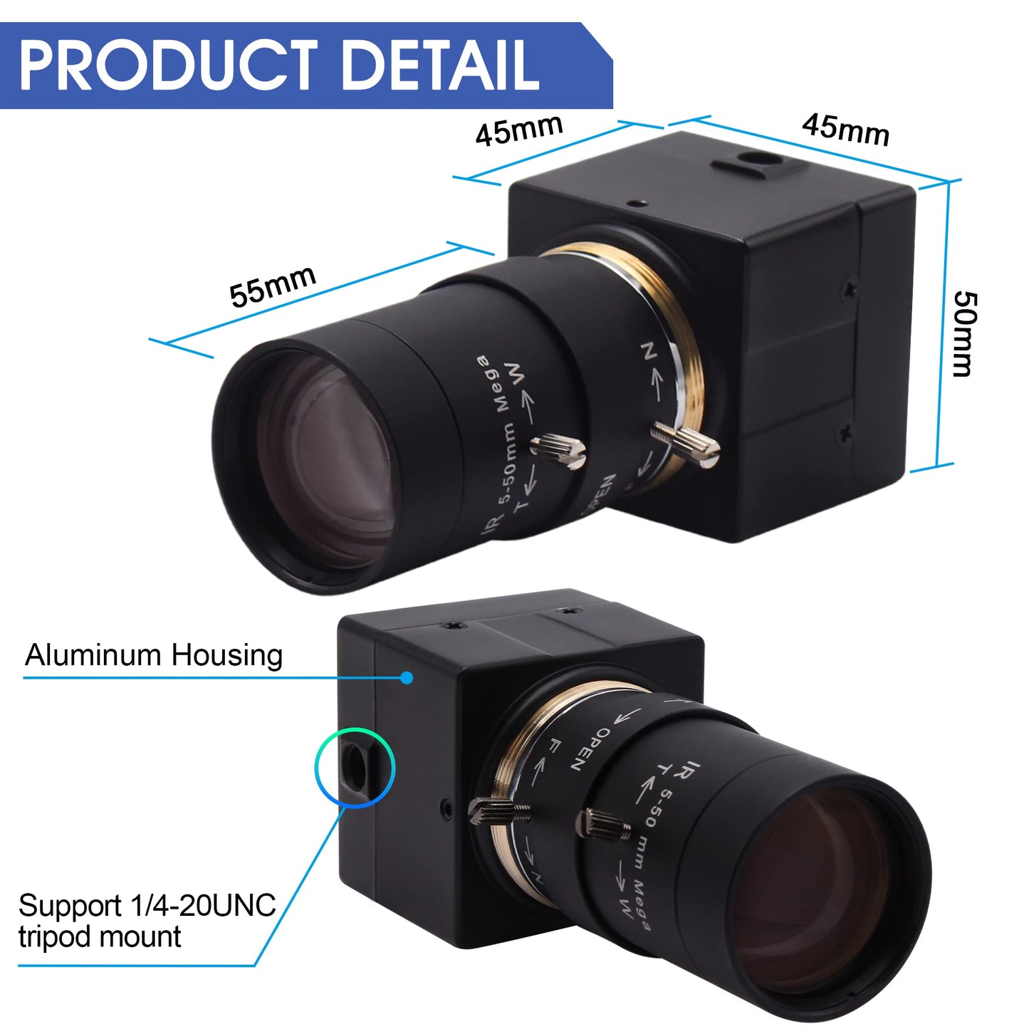 ALPCAM 4K USB Camera - 10X Optical Zoom, Ultra HD 2160P, IMX415 Sensor, Plug and Play for Windows, Linux, Mac, Raspberry Pi