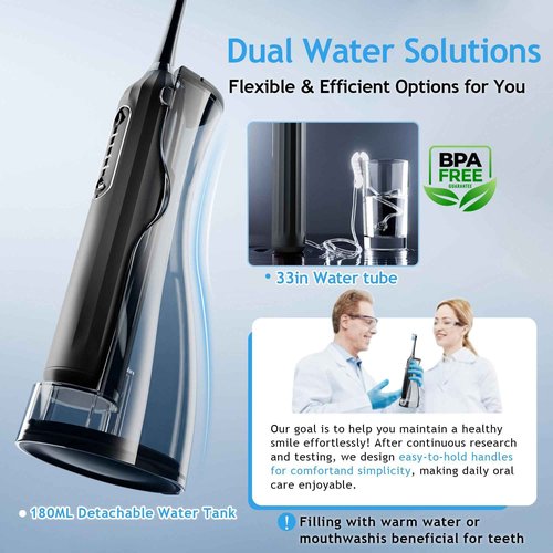 Pinkart Electric Toothbrush with Water Flosser Combo for Adults, 8 Brush Heads, 1 Flosser Tip, 1 Tongue Scraper, 1 Hose, 1 Water Tank – Ideal for Travel and Oral Health(Black and Gray)