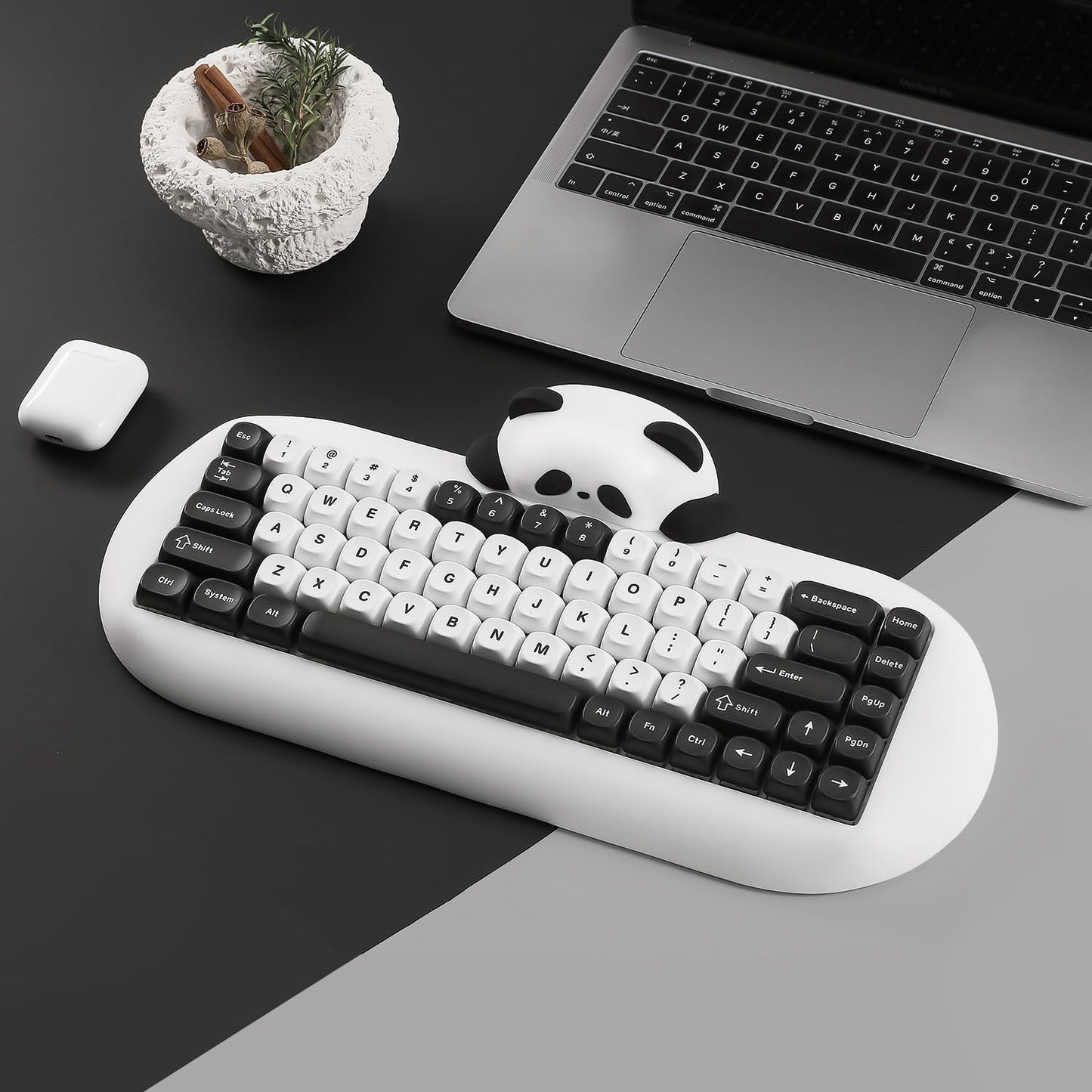 YUNZII C68 Panda Wireless Mechanical Gaming Keyboard, 68 Keys Cute Layout with PBT Keycaps,RGB Backlit, Hot Swappable,Creamy Switches,BT5.0/2.4G/Wired for Win/Mac(White,Panda Switch)