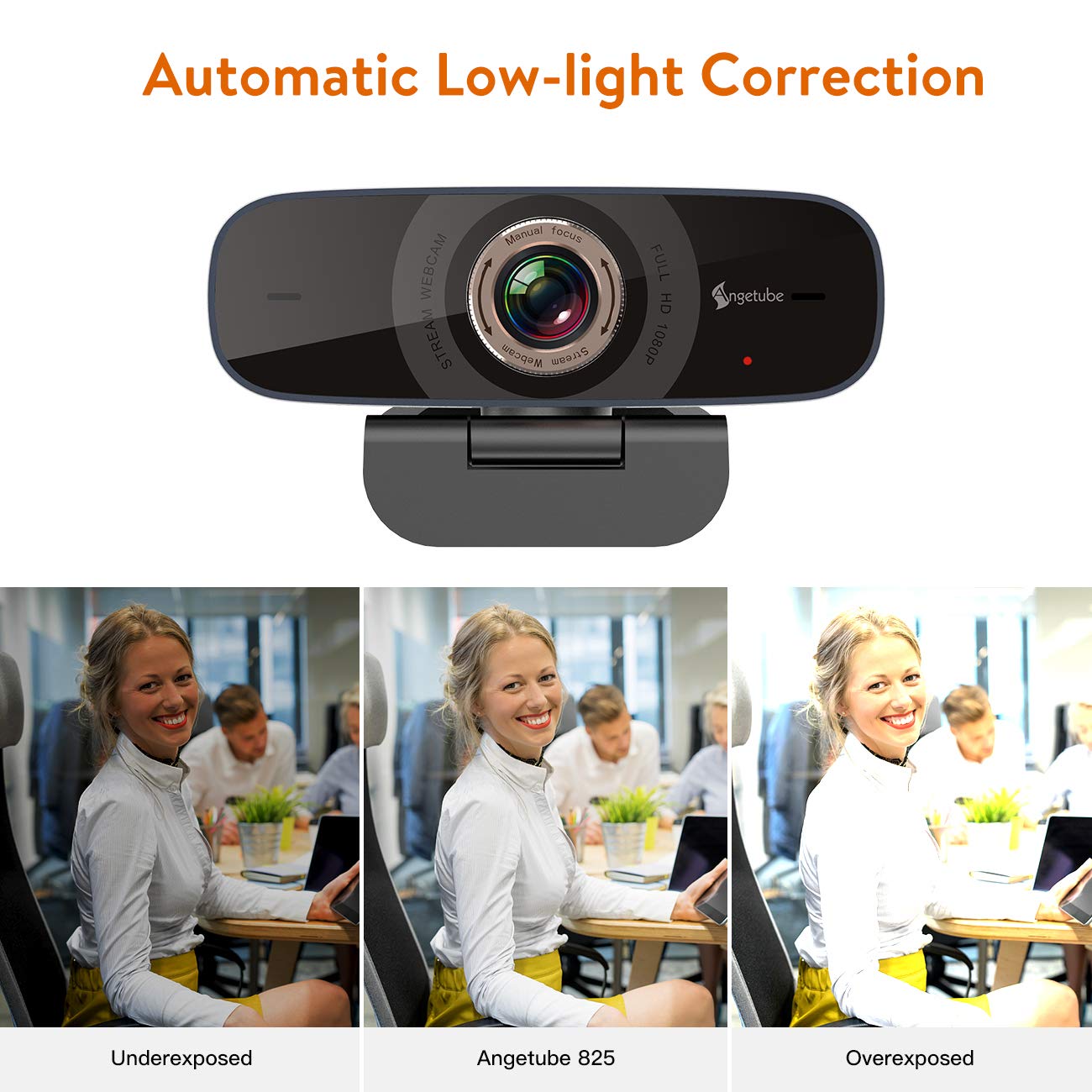 Angetube 1080P Webcam with Microphone, Streaming HD Web Camera 100° Wide-Angle View Web Cam Compatible with Windows Android iOS Linux for Skype Facebook Xbox one for Desktop Computer PC Mac