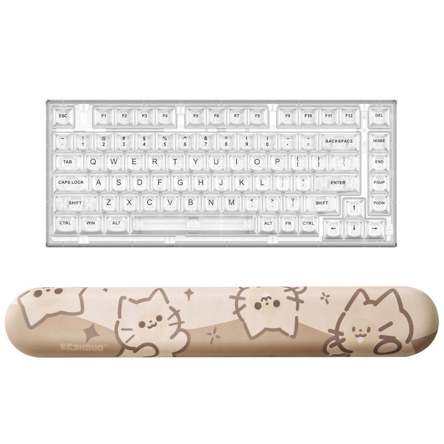 YUNZII X75 Mechanical Keyboard(Crystal White Switch, Wired -White), Keyboard Wrist Rest(Cat)
