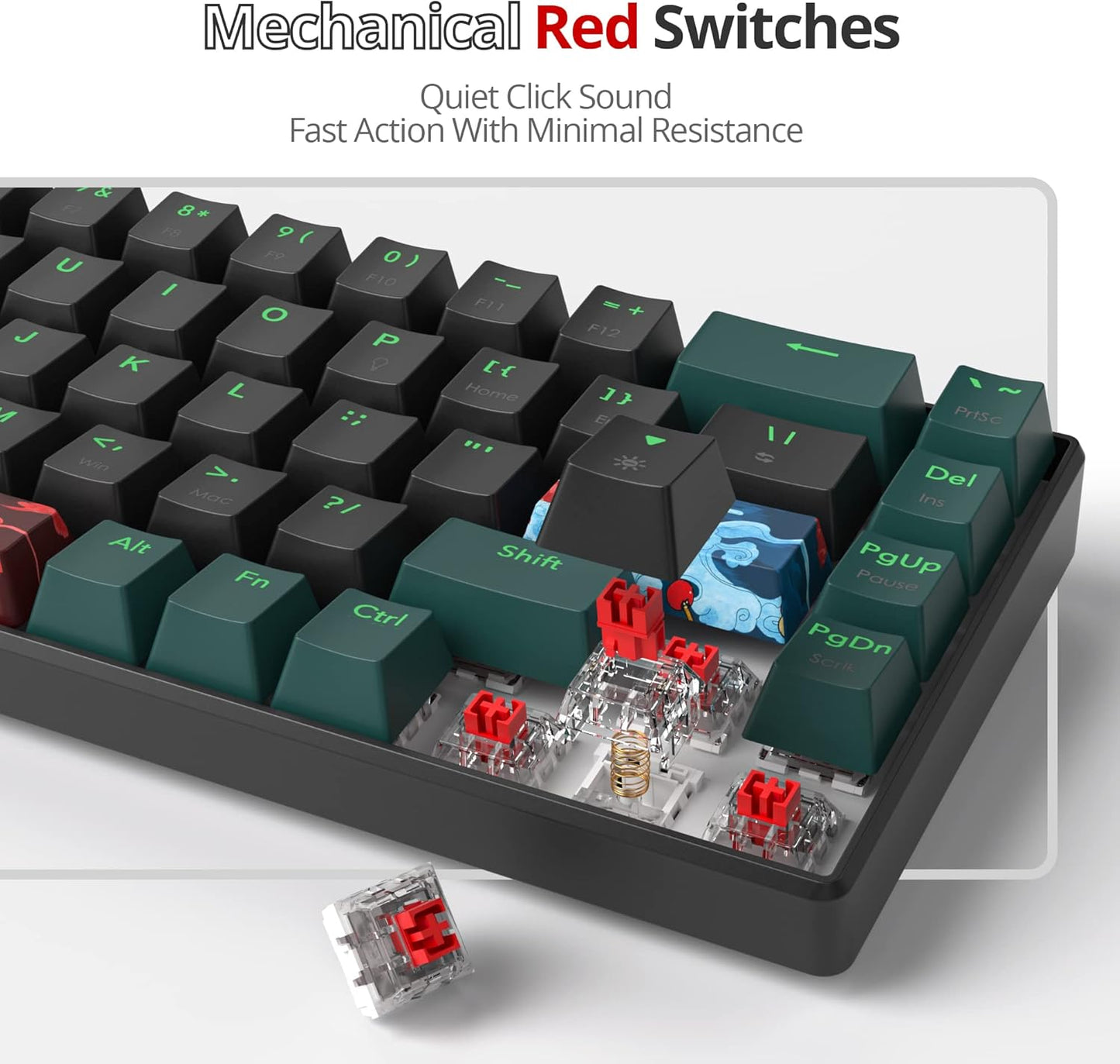 60 Percent Gaming Keyboard Mechanical with Linear Red Switch, 65% Wired Ultra-Compact Mini Keyboard Rainbow with PBT Keycaps for Ps4/Ps5/Xbox(68 MonsterB)