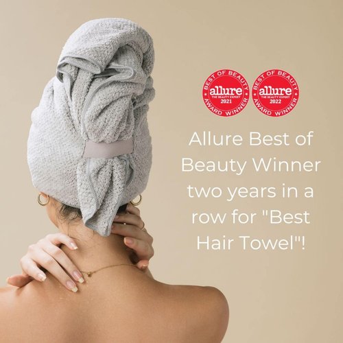 VOLO Luna Gray Hair Towel, Spa Headband & Scrunchie Set | Ultra Soft, Super Absorbent, Quick Drying Nanoweave Fabric | Towel Hair Accessories | The Core Collection | Microfiber