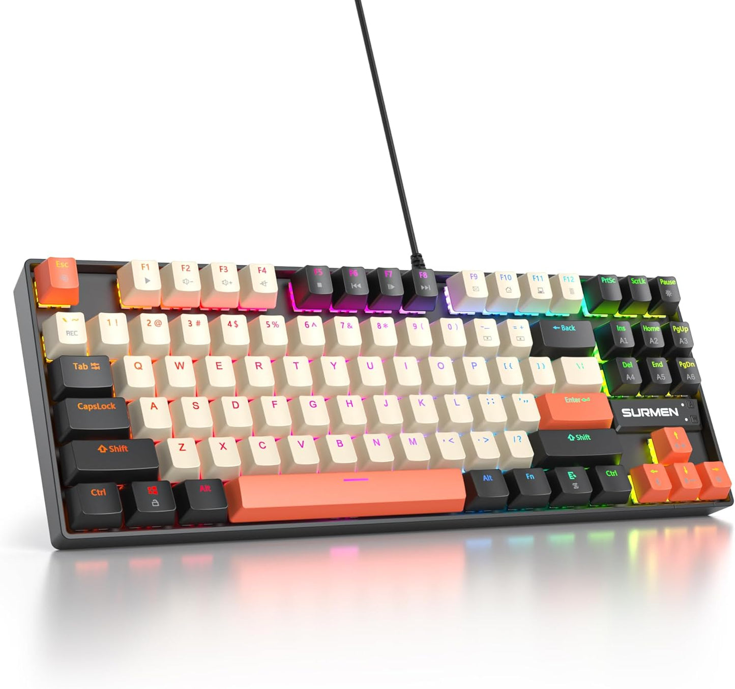 75% Mechanical Gaming Keyboard, 87 Keys Compact TKL Wired Linear Red Switches Detachable USB NKRO RGB Backlight Keyboard for Win/Mac/PS4/PS5/Xbox.(Blue Samurai)
