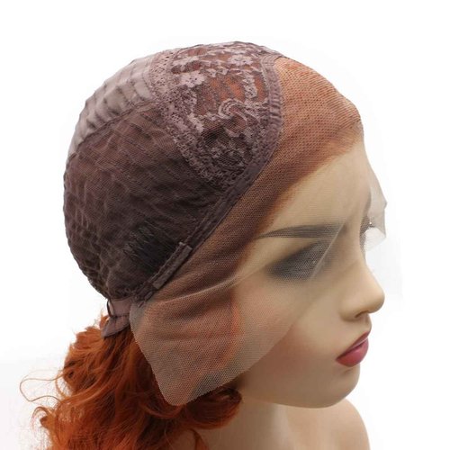 Peakia Short Wavy Burgundy Red Half Hand Tied Lace Frontal Wigs Synthetic