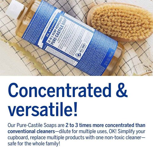 Dr. Bronner's - Pure-Castile Liquid Soap (Peppermint, 32 Ounce, 4-Pack) - Made with Organic Oils, 18-in-1 Uses: Face, Body, Hair, Laundry, Pets & Dishes, Concentrated, Vegan, Non-GMO