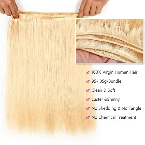 613 Bundles Human Hair Extensions For Women Real Straight Human Hair Bundles Light Blonde Color 3Bundles(202224 Inch)