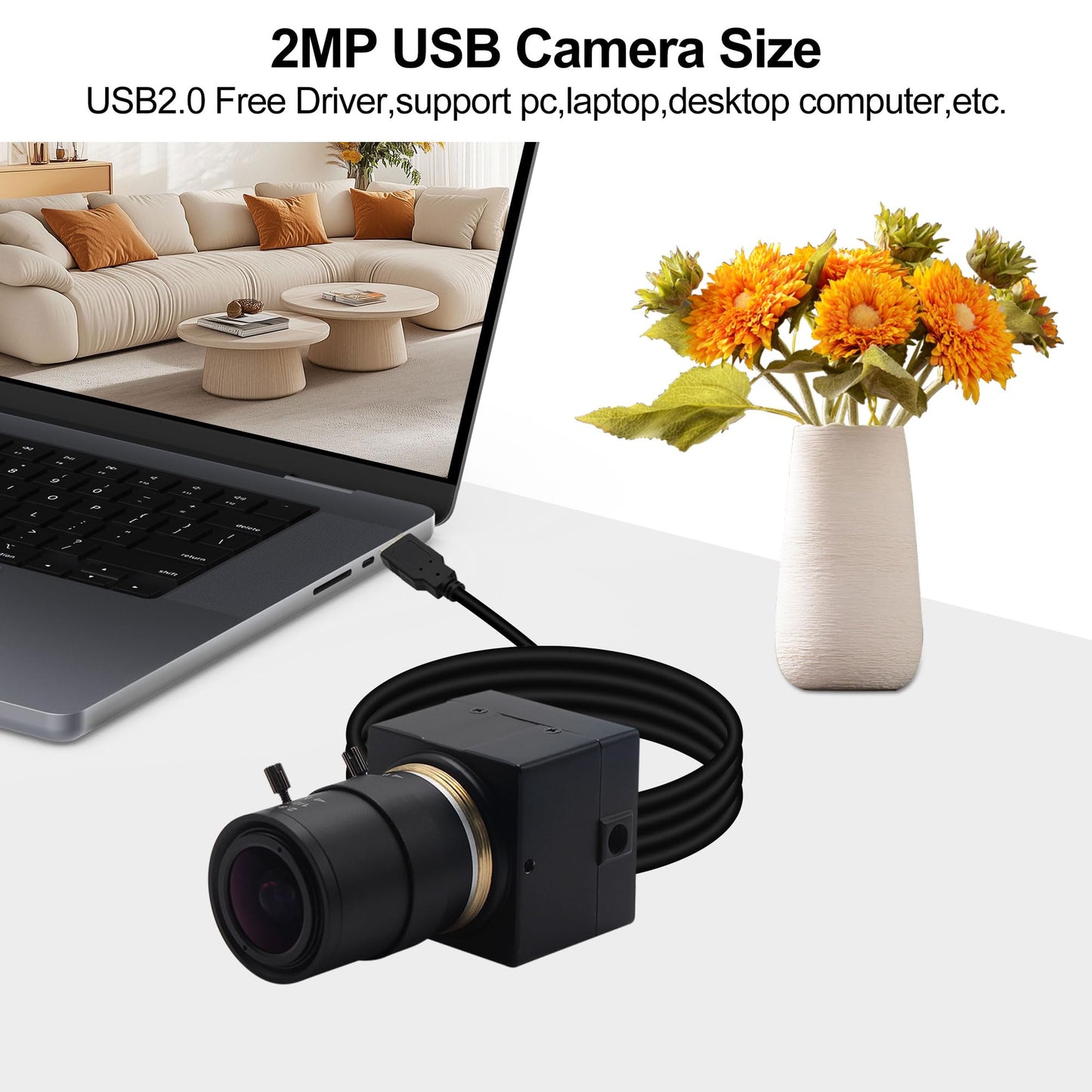 1080P USB Camera H.264 30fps Low Light HD PC Webcam with Zoom Lens 2.8-12mm Manual Focus IMX323 Sensor Computer Webcam Industrial Lightburn Close-up Camera for 3D Printer,Video Meeting