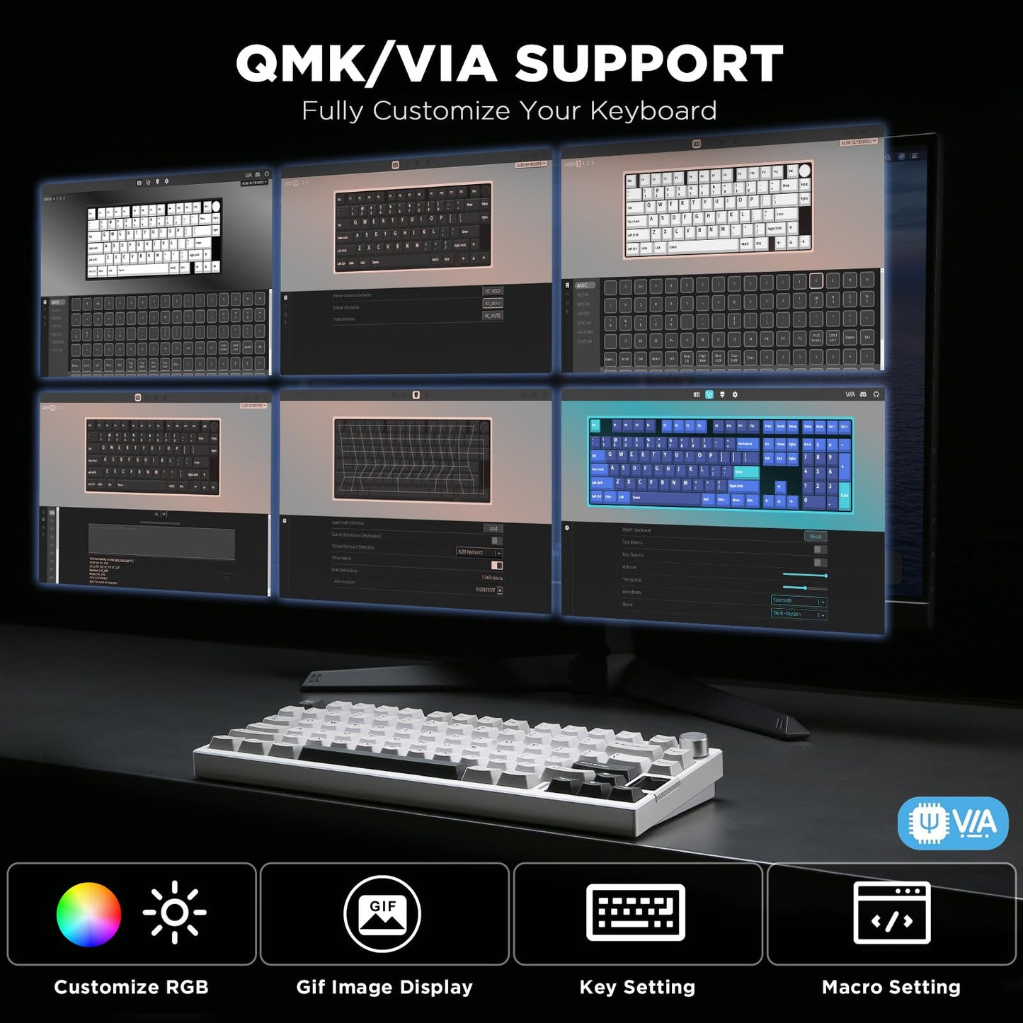 YUNZII AL80 Wireless Mechanical Keyboard,Full Aluminum CNC, Smart LCD Display,Hot Swappable Gasket Mount 75% Layout with Knob,BT/2.4G/USB-C,QMK/VIA Support for Win/Mac (Silver, Cocoa Cream V2 Switch)