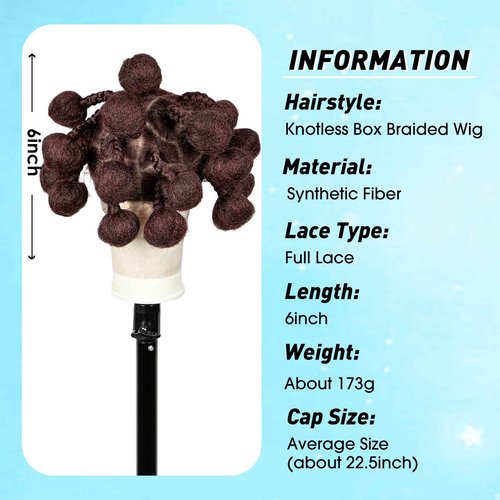 A ANYTIME Handmade Bantu Knotless Braided Wigs Synthetic Full Lace Braided Wig Buns Wig Full Lace Braids Wig with Baby Hair African Braiding Hair Wig for Black Women(1B-BUG