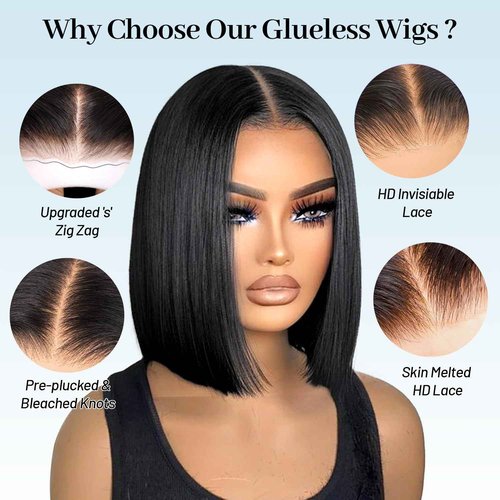 EQ DUOUPA Wear and Go Glueless Wig Bob Wig Human Hair 180% Density HD Lace Closure Human Hair Glueless Wigs for Black Women 5x5 Closure Wigs Pre Plucked 14 Inch