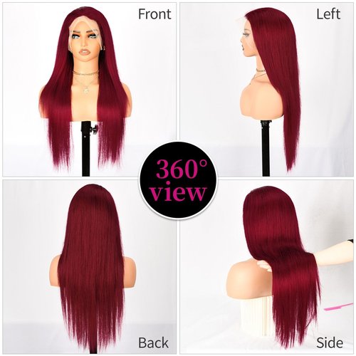 Anderah 99j Burgundy Lace Front Wigs Human Hair 13X4 Glueless Straight 99j Lace Frontal Wigs 180% Density Brazilian Virgin Human Hair Wigs for Women Pre Plucked With Baby Hair 22Inch