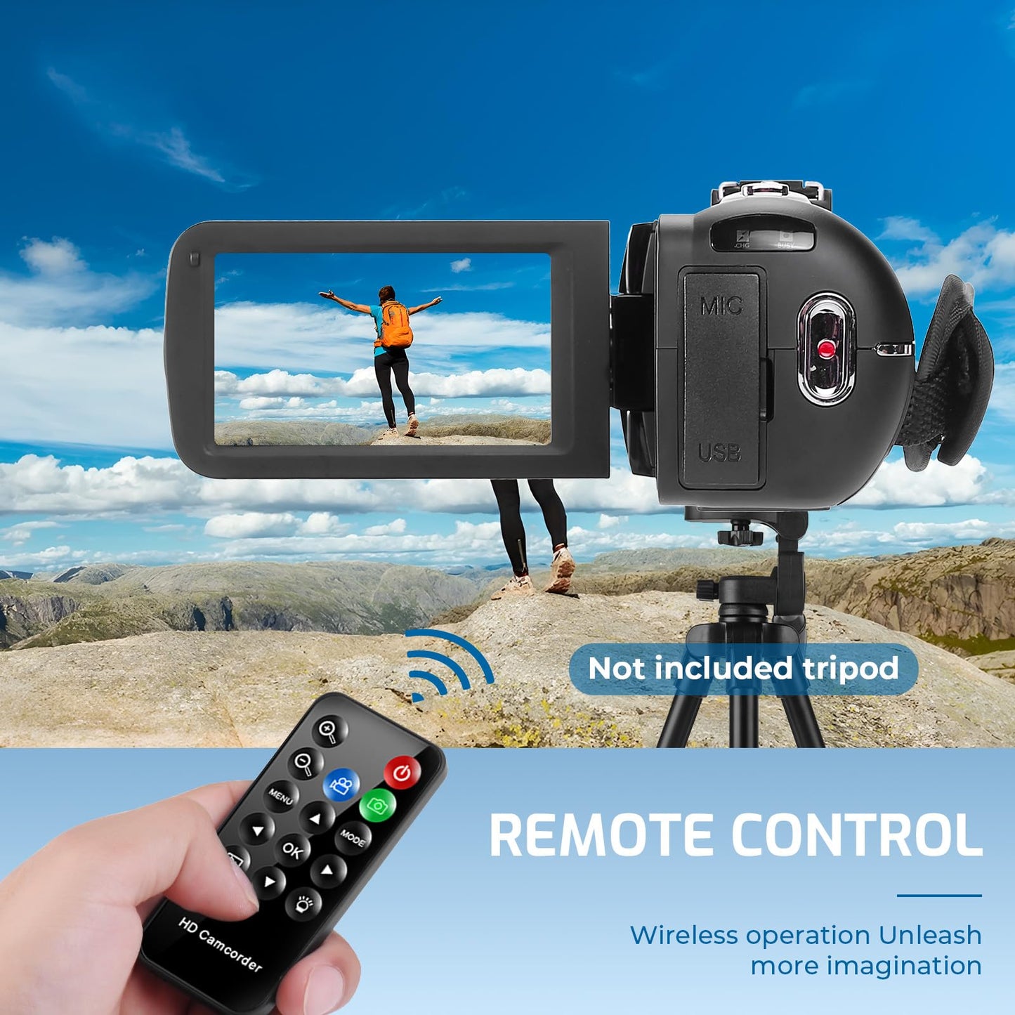 4K Camcorder Video Camera 80MP Ultra HD Vlogging Camera for YouTube 18X Digital Zoom 3.0" IPS HD Screen Recorder IR Night Version With Handheld Stabilizer, Microphone, Remote Control and 32GB SD Card