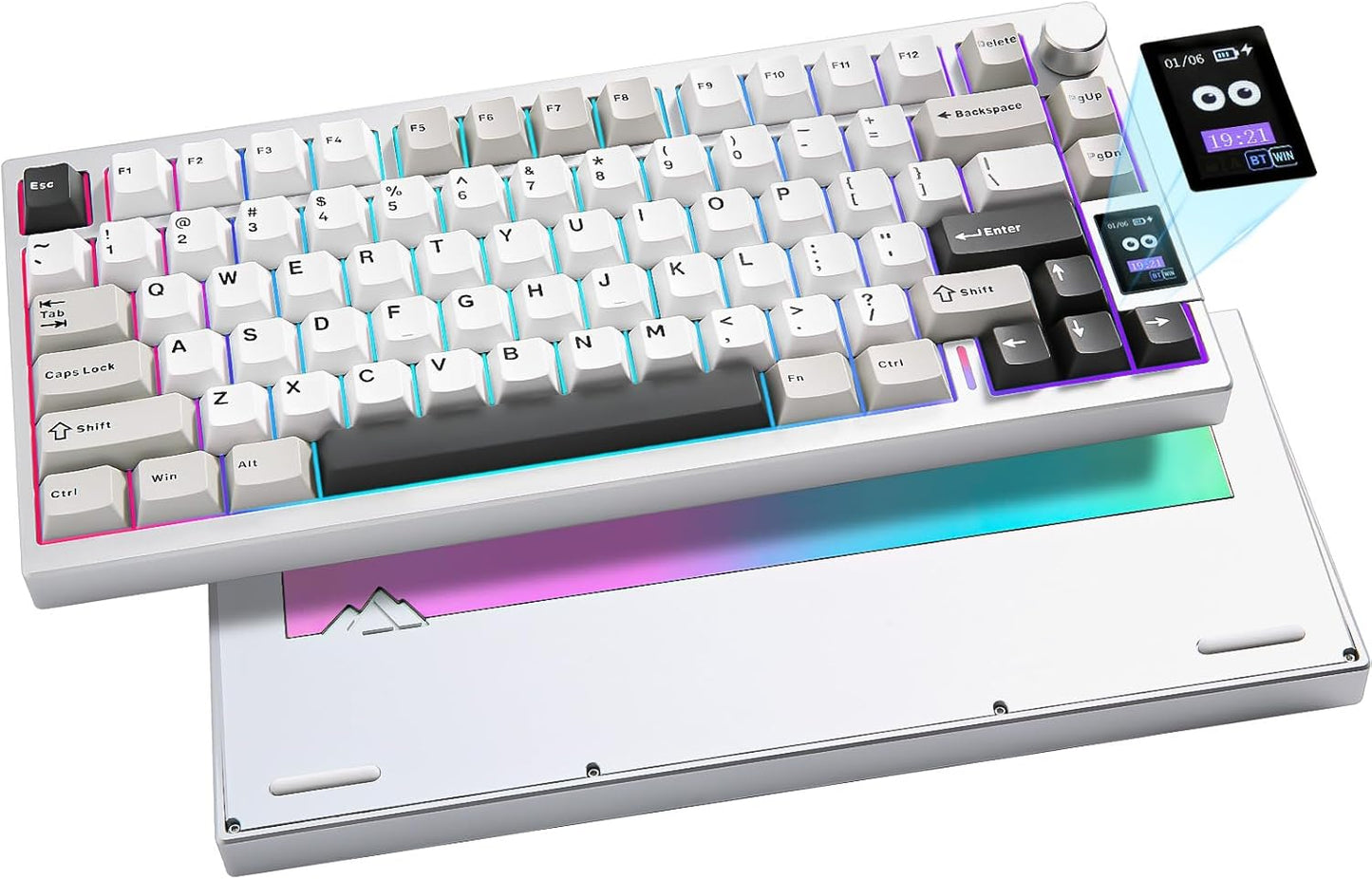 YUNZII AL80 Wireless Mechanical Keyboard,Full Aluminum CNC, Smart LCD Display,Hot Swappable Gasket Mount 75% Layout with Knob,BT/2.4G/USB-C,QMK/VIA Support for Win/Mac (Beige, Gateron Zero Switch)