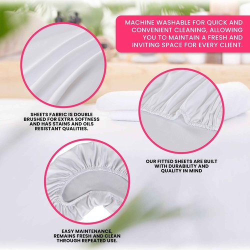 XOLLOZ Massage Sheets and Fleece Cover Bundle - 4 Set Premium Microfiber Sheets (White) & Double-Sided Fleece Massage Table Warmer - Fits All Standard Massage Tables - Stain, Oil & Wrinkle-Resistant