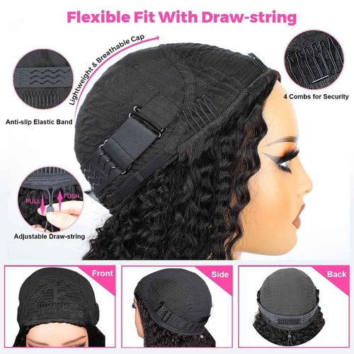 SOXSKIX Half Wig Human Hair 20 Inch Water Wave Half Wig 3 in 1 Glueless Wigs 200 Density Wear and Go Wigs Seamless Flip Over with Drawstring Beginner Friendly Curly Wig Headband Wig for Women