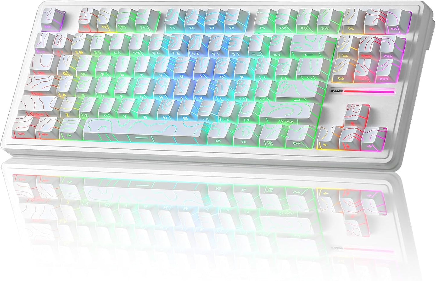 YUNZII YZ87 Gasket Mechanical Keyboard,TKL Wireless Hot Swappable with 5-Layer Padding, BT5.0/2.4G/USB-C NKRO RGB Backlit for Win/Mac(White Line, Milk Switch)