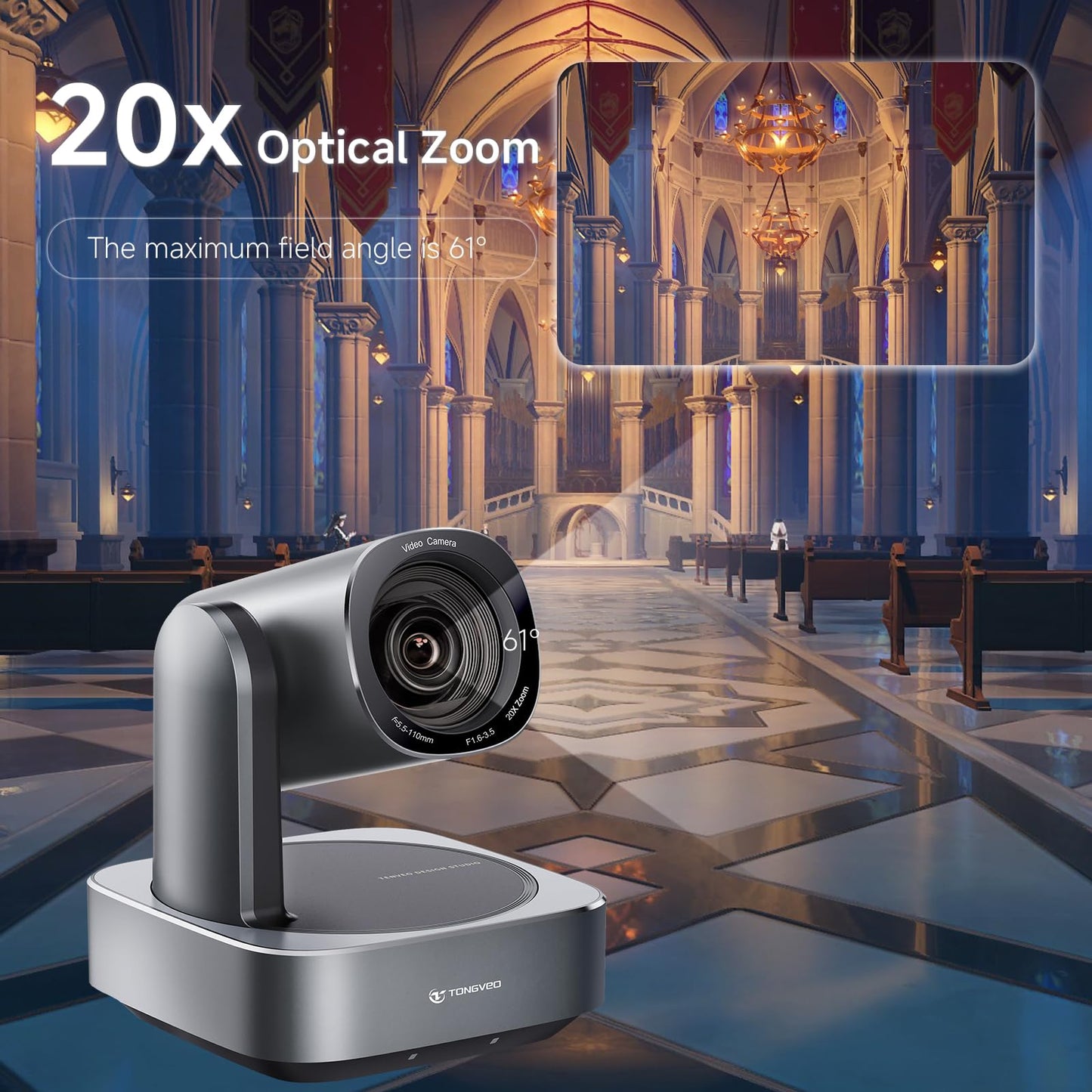 20x Optical Zoom PTZ Camera HDMI USB3.0 IP Live Streaming Camera HD 1080P 60fps Video Conferencing System POE Supply for Church Services Worship Education Work with Zoom Team vMix OBS Facebook YouTube