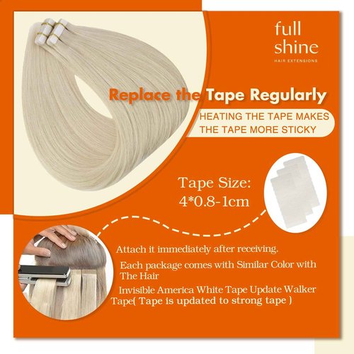 Full Shine Tape in Hair Extensions Human Hair Color 60 and 18p613 Tape Hair Extensions Real Hair 18 Inch Seamless Skin Weft 50 Grams 20 Pieces Invisible