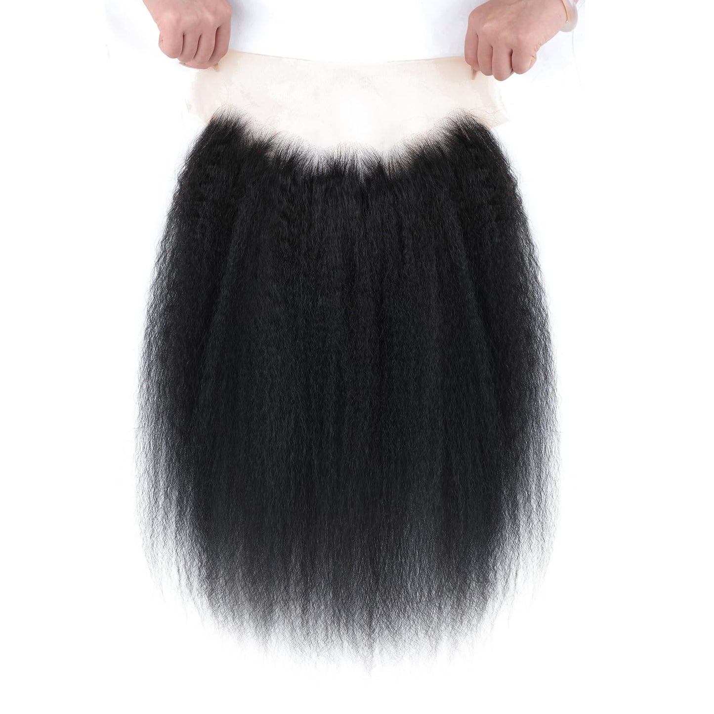 Kerriana 13x4 Transparent Lace Frontal Kinky Straight Human Hair 18 Inch Yaki 13 by 4 Frontal Closure Ear To Ear Natural Black Color