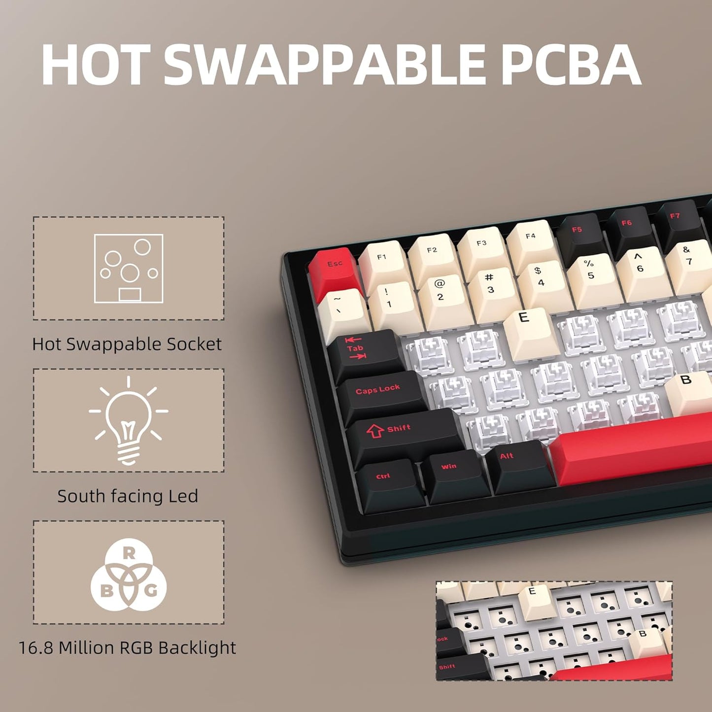 75% Wireless Gaming Keyboard RGB Triple Mode Hot Swappable Mechanical Keyboards PBT Keys Gasket Creamy Custom Keybad Quiet White Switch for Win/MAC