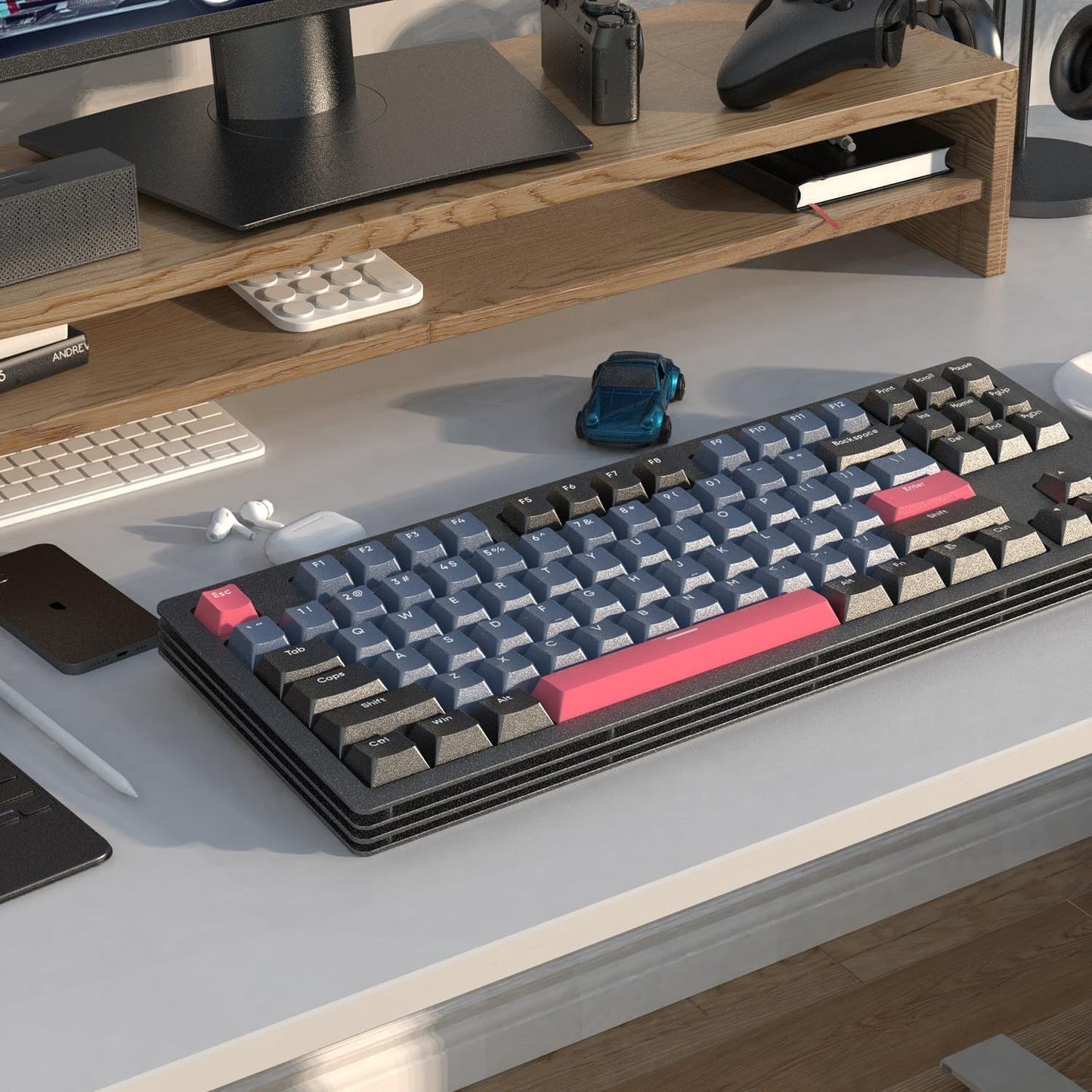 AKC087 Wireless Mechanical Keyboard, 87 Keys Compact TKL Gaming Keyboard, BT5.0/2.4G/Wired 75% Keyboard, RGB Hot Swappable Mechanical Keyboard OEM Profile Yellow Switch for Windows Mac Laptop