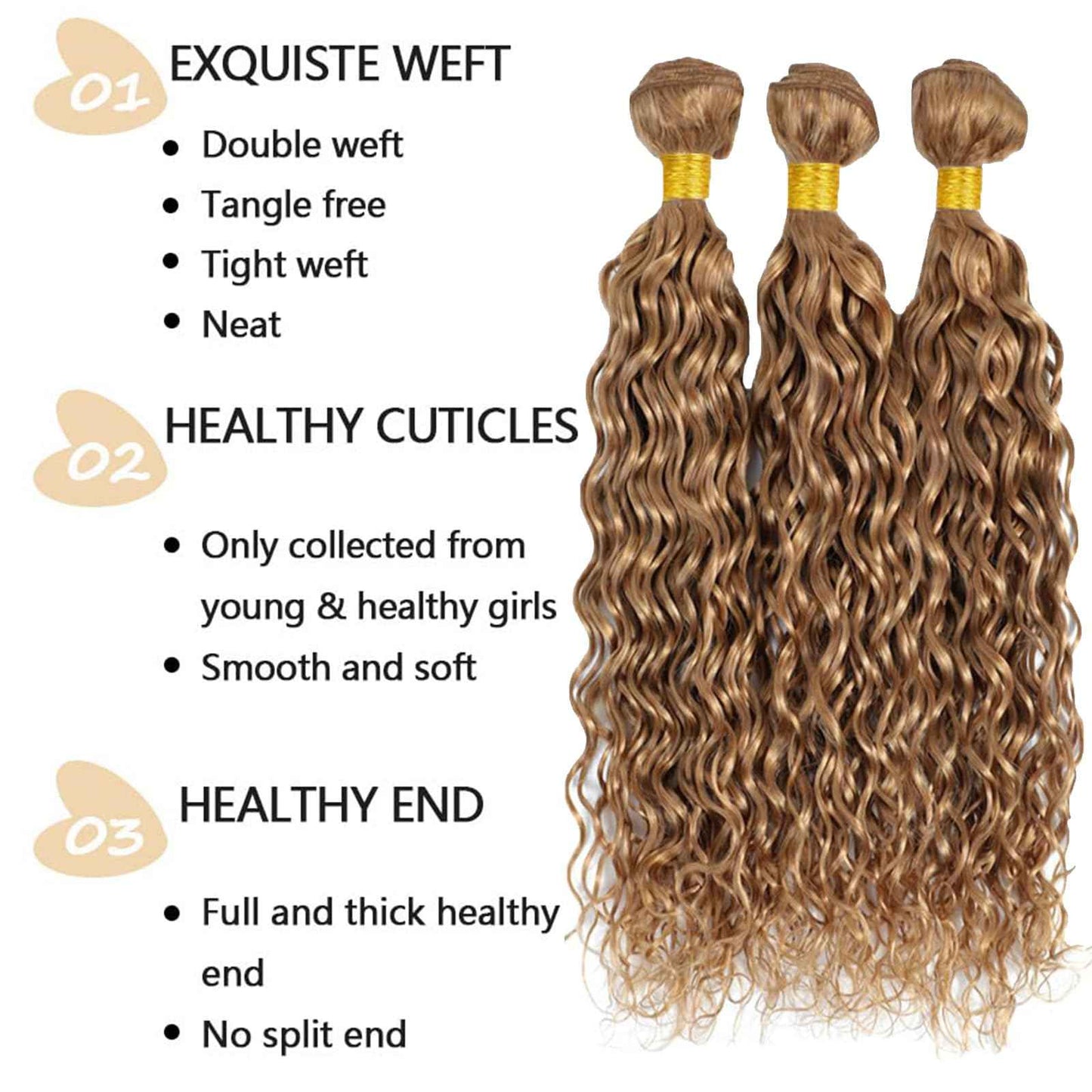 Habiliana Bundles Human Hair 26 28 30 Inch Water Wave Brown 27 Human Hair Bundles 11A Unprocessed Brazilian Virgin Quick Weave Hair Extensions for Black Women