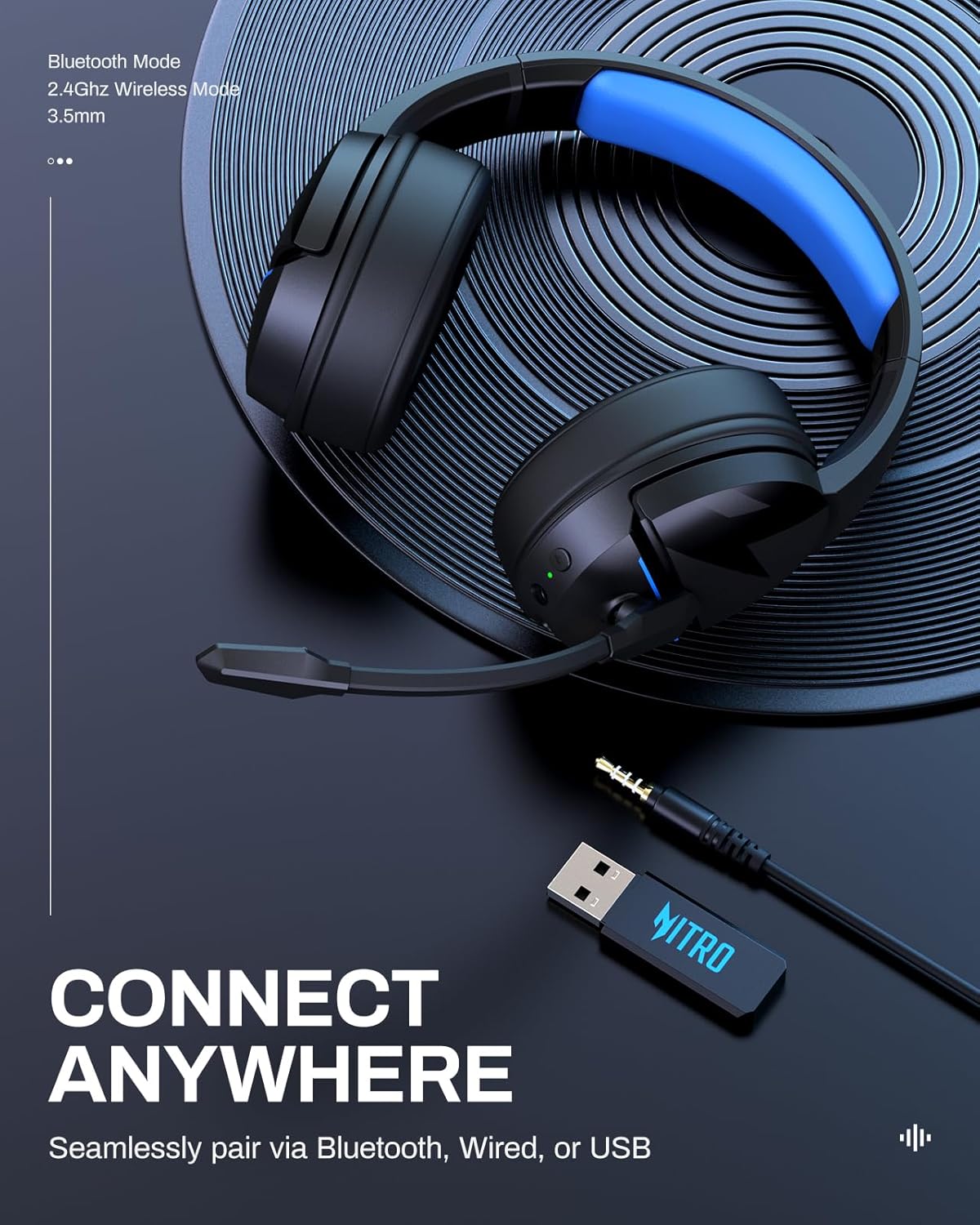 acer Wireless Gaming Headset, PS5 Headset with 2.4GHz for Ps5, Ps4, PC, Switch, Bluetooth 5.3 + 100Hrs Gaming Headphones with Noise Canceling Mic for Laptop, Mobile, Mac, 50mm Drivers (Red)
