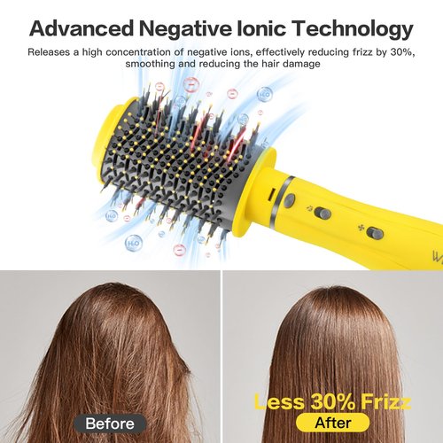 Hair Dryer Brush, Volumizing Styling, WeChip 4 in 1 Detachable Negative Ion Hair Dryer, Blow Dryer Brush for Straightening/Drying/Curling, with Carrying Case (Yellow)