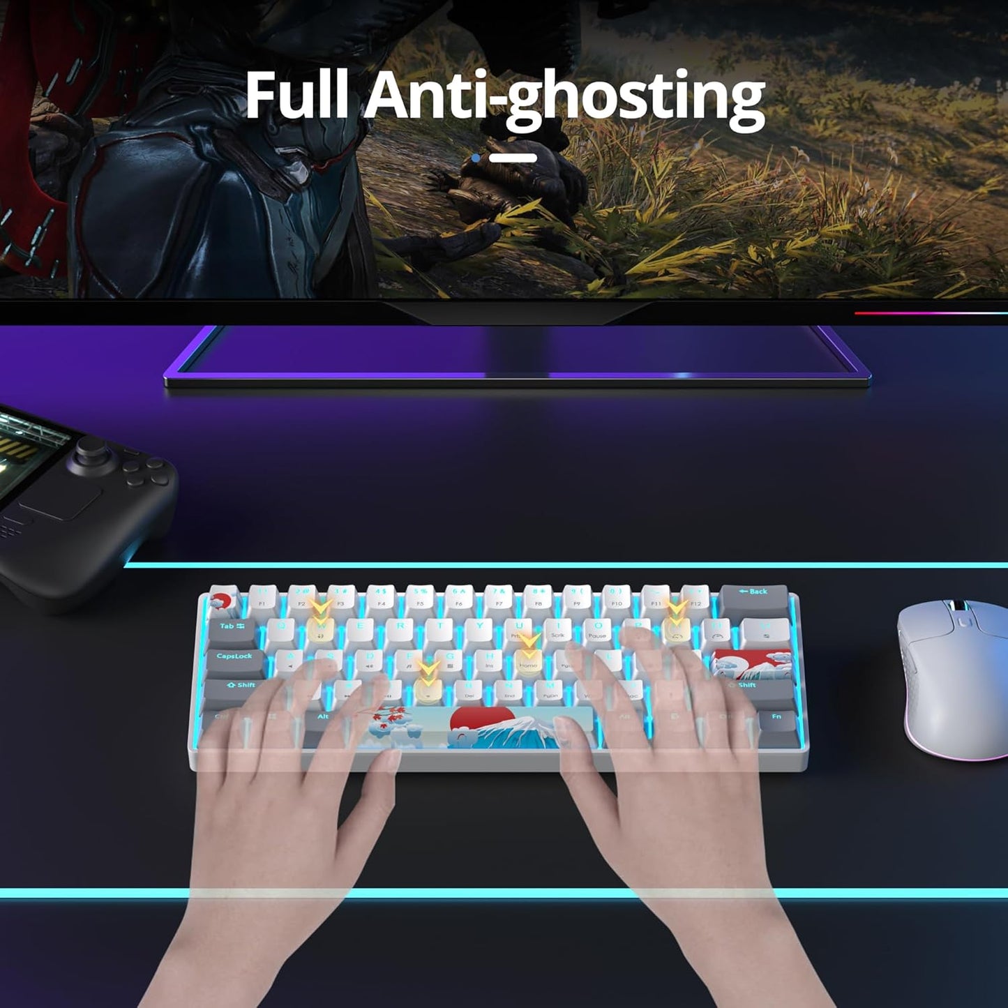 60 Percent Gaming Keyboard 60% Mechanical Keyboard LED Backlit Ultra Compact Wired Keyboard with Red Switch for Windows Laptop Gamer(61 Blue Samurai)