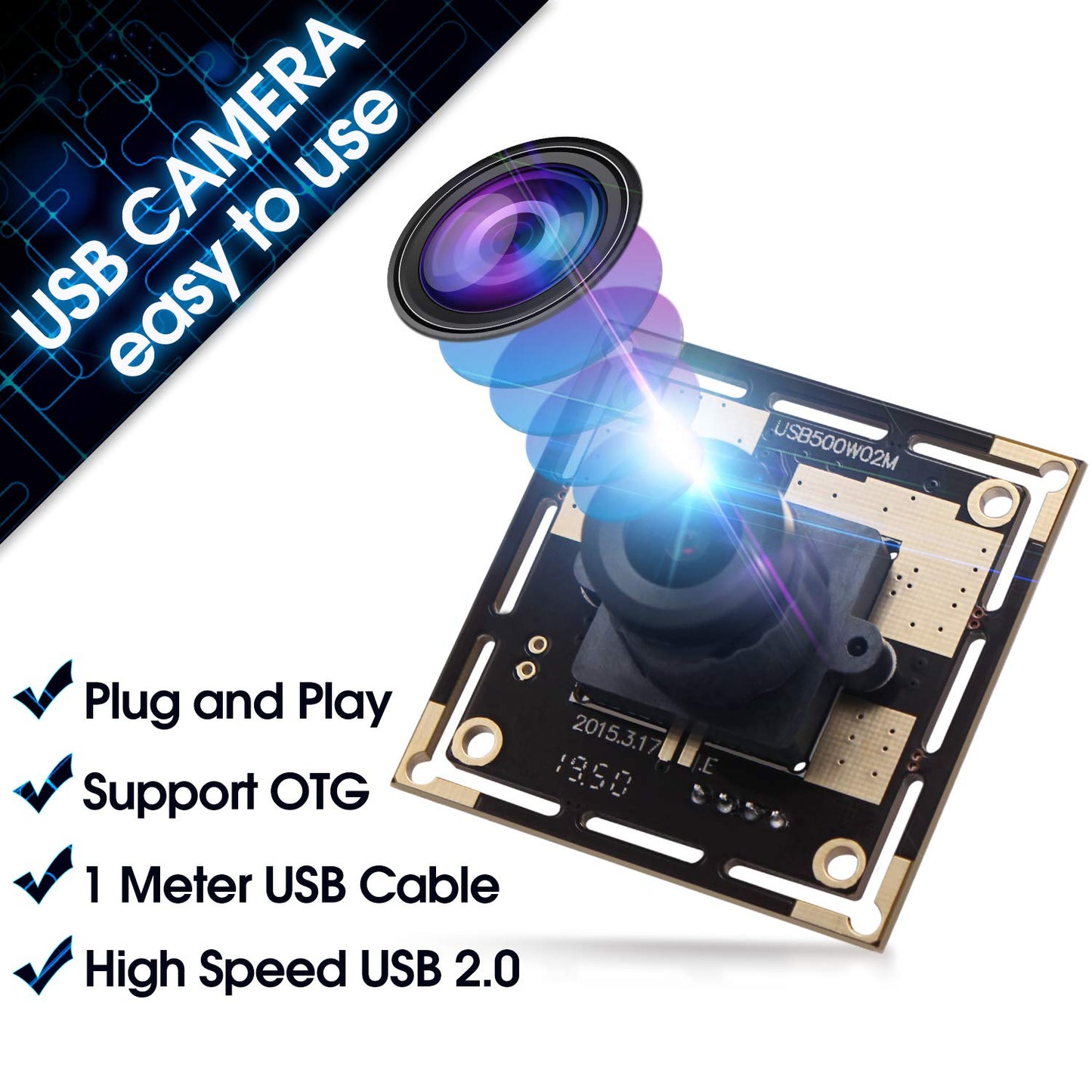 5 Megapixel USB Camera Module HD 2592X1944 Webcamera with CMOS OV5640 Sensor, Machine Vision Mini Webcam for Windows Mac Andriod Linux,Plug&Play,OTG Camera (2.1mm Lens)