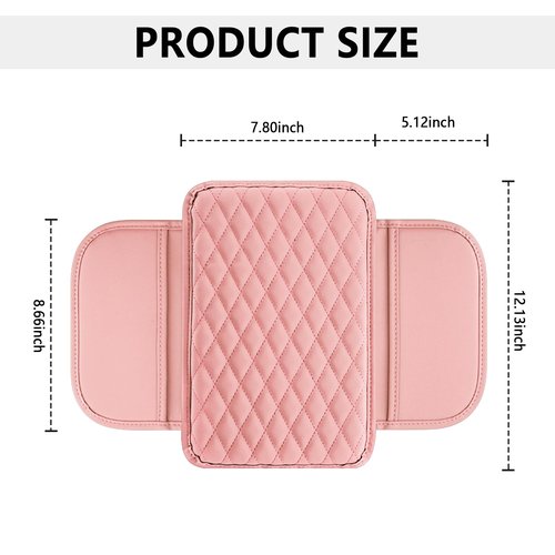 Upgraded Car Center Console Cover,Microfiber Leather Car Armrest Cover Cushion with 2 Storage Bags,Universal Car Armrest Storage Box Car Interior Accessories for Most Cars (Pink)