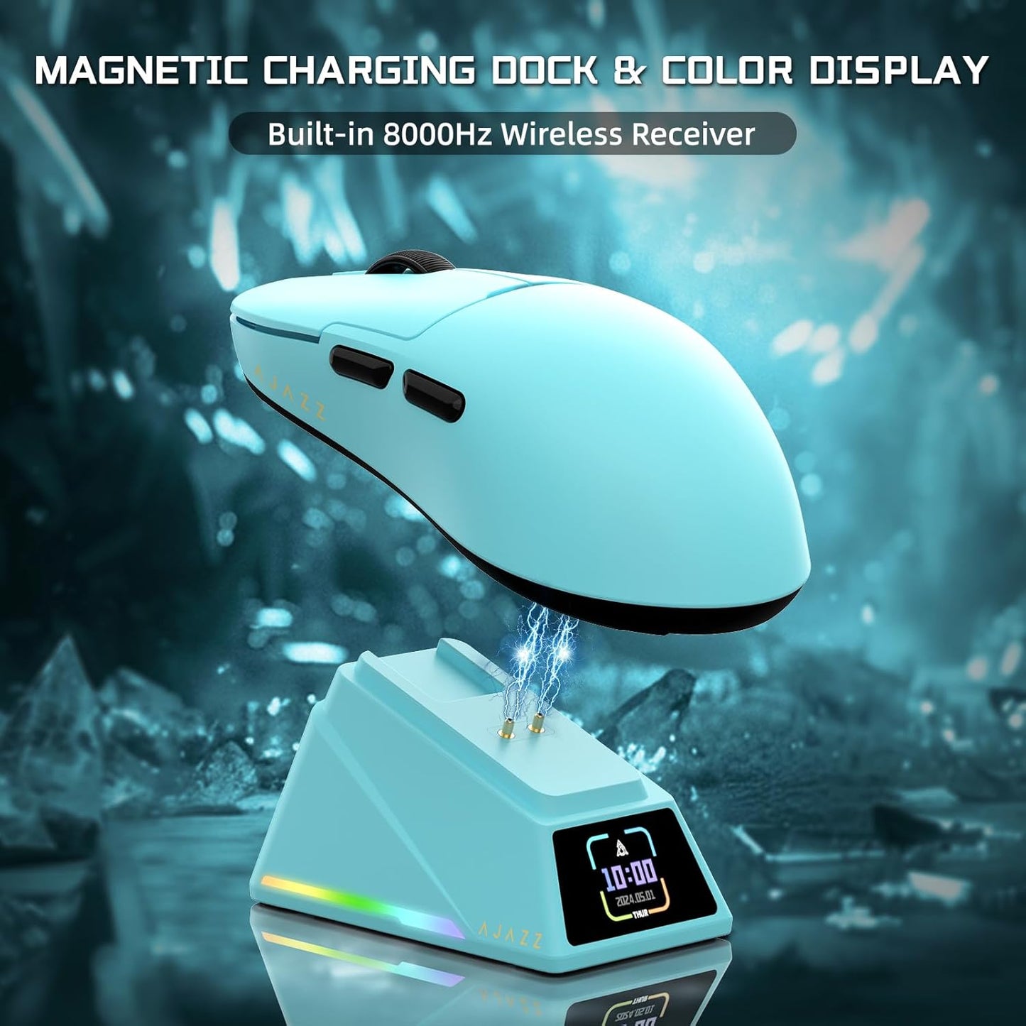 AJAZZ AJ159 APEX Wireless Gaming Mouse with Magnetic Charging Base, 56g Lightweight BT/2.4G/USB-C Wired Mouse, PAW3950APEX 42K DPI Optical Sensor, Programmable Buttons for PC/Mac/Win(Black)