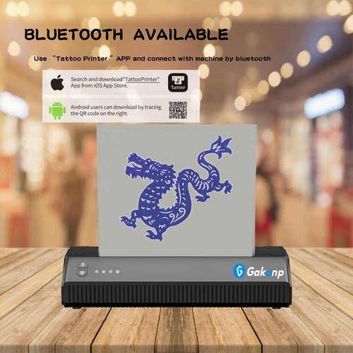 Gakonp Tattoo Stencil Printer Machine Bluetooth Thermal Wireless Tattoo Stencil Transfer Machine Copier Compatible with Android, iOS & Windows Thermal Tattoo Kit Tattoo Series for Tattoo Supplies