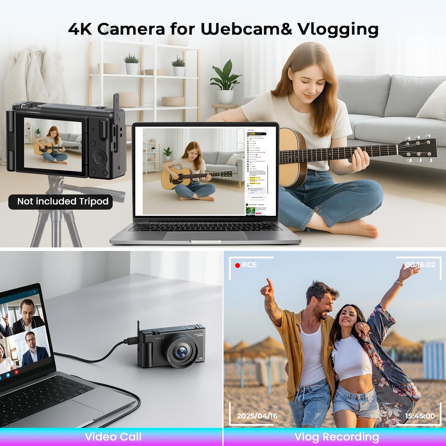 4K Digital Camera for Photography, 72MP Autofocus Vlogging Cameras for YouTube with 64GB SD Card and Battery, 18X Digital Zoom 2.8" 270° Flip Screen Compact Travel Camera for Teens