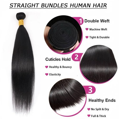 Kareenma Short Straight Human Hair Bundles 10 12 14 16 Inch Human Hair Bundles 100% Unprocessed Brazilian Virgin Hair Bundles Weave Human Hair Extensions For Daily Life
