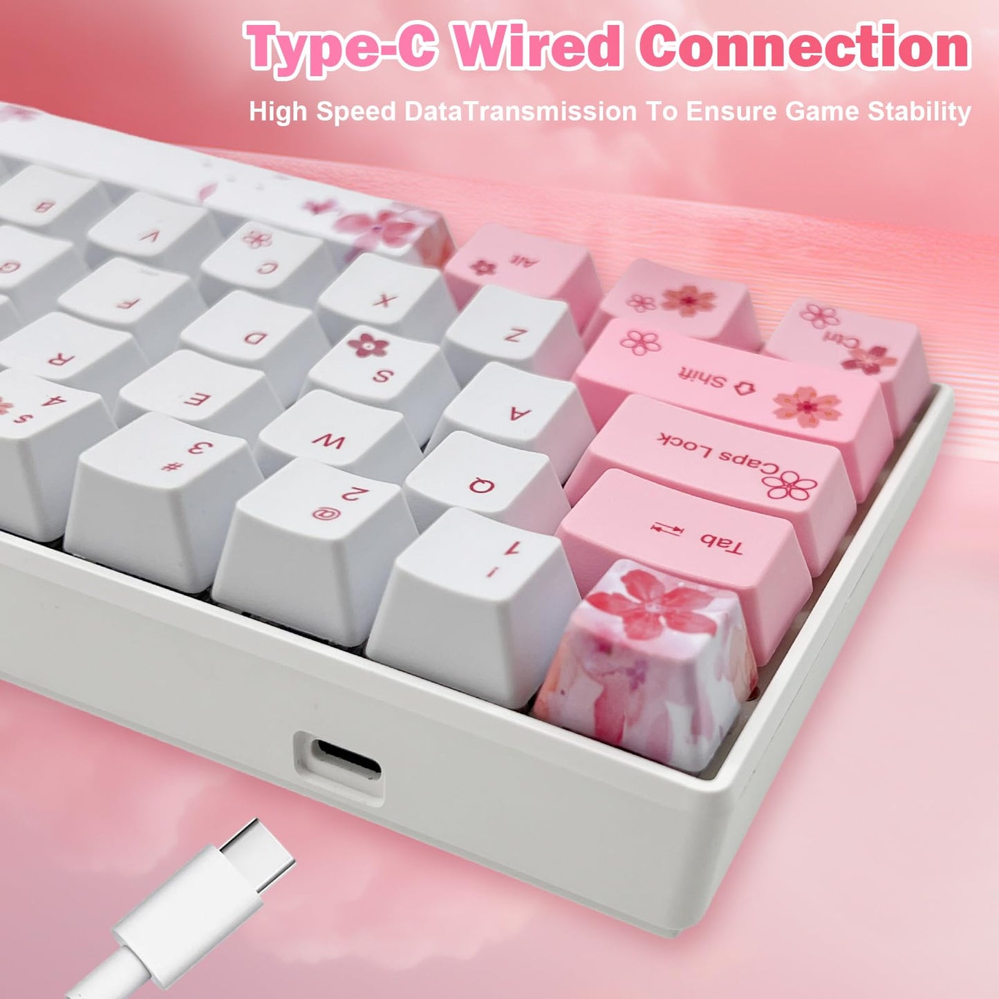ZMX Cherry Blossom Pink Mechanical Keyboard,60% Compact Hot Swappable USB-C Wired RGB Gaming Keyboard 61 Keys Mini Cute Keyboard with Dye-Sublimation PBT Keycap for PC/Mac (Red Switch)