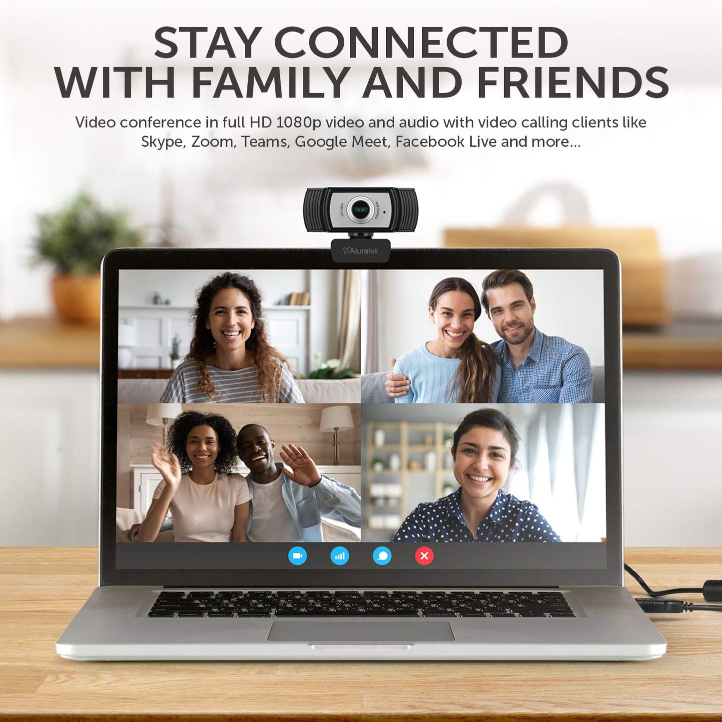 Aluratek HD 1080P Video Webcam (AWC04F) Full HD Webcam with Built-in Microphone, Autofocus, and Adjustable Clip Perfect for Streaming, Video Calls, and Online Meetings Video and Audio