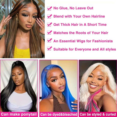 Homgoss FB30 U Part Wigs With Drawstring for Women Straight Human Hair Wigs 200% Density Highlight Ombre U Part Human Hair Wigs Can Be Dyed and Bleached(20 inch)