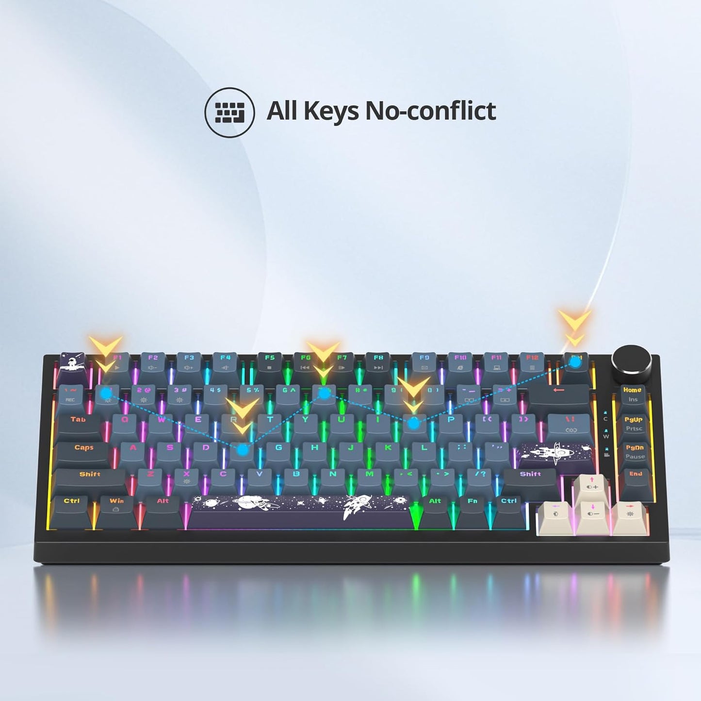 75 Percent Keyboard Gasket-Mounted with Sound Absorbing Pads, 82-Key Compact Wired RGB Mechanical Gaming Keyboard Hot-Swap Socket for Win, Blue Earth