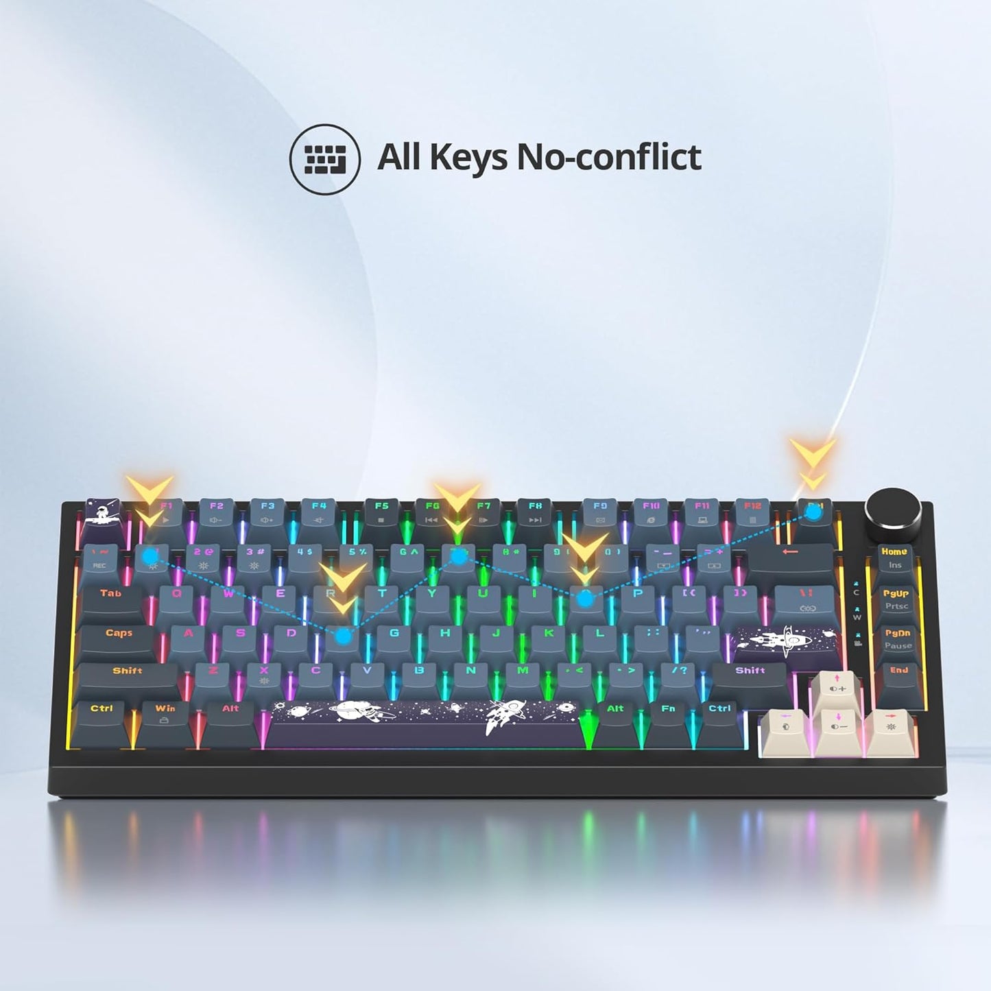 75 Percent Keyboard Gasket-Mounted with Sound Absorbing Pads, 82-Key Compact Wired RGB Mechanical Gaming Keyboard Hot-Swap Socket for Win, 9009