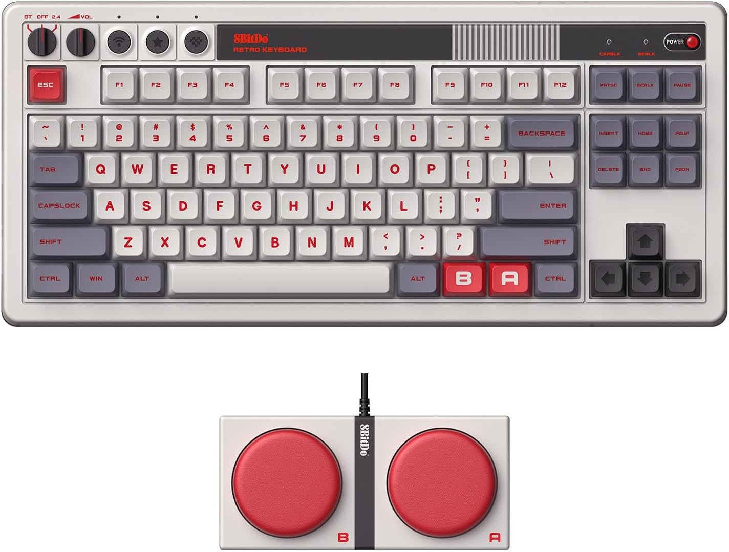 8BitDo Retro Mechanical Keyboard, Bluetooth/2.4G/USB-C Hot Swappable Gaming Keyboard with 87 Keys, Dual Super Programmable Buttons for Windows and Android - Fami Edition