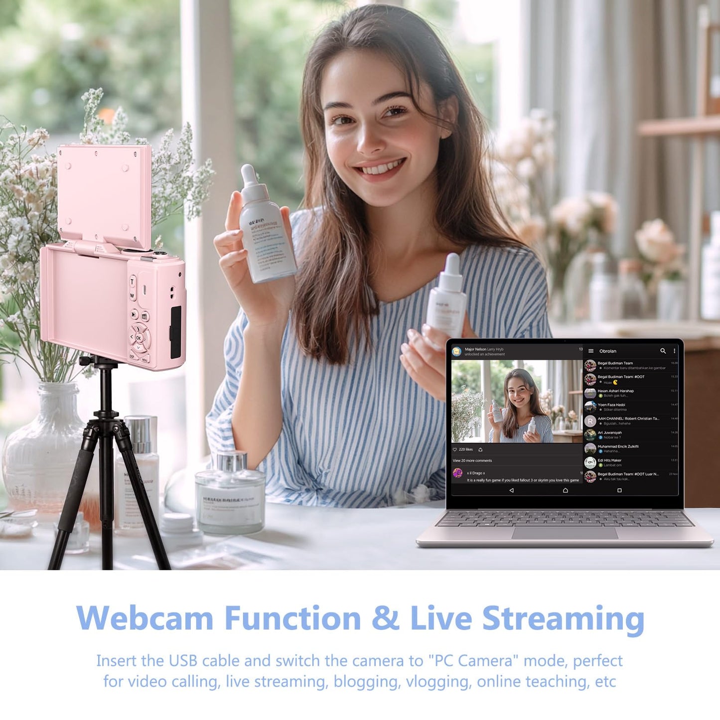 4K Digital Camera for Photography, 64MP Vlogging Camera for YouTube with 3" 180° Flip Screen, 18X Digital Zoom Point and Shoot Camara with 32GB Micro SD Card for Beginner (Pink)