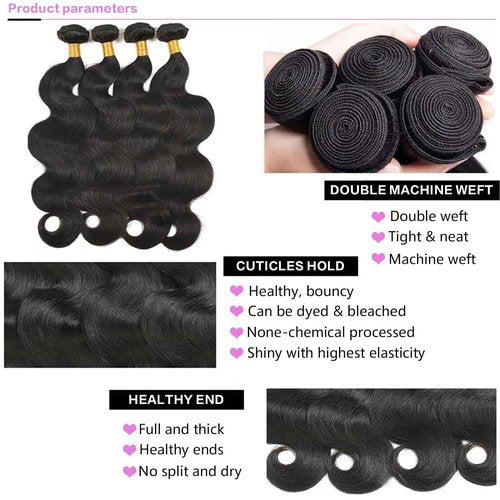12A Human Hair Bundles 18 20 22 24 Inch Body Wave Bundles Human Hair 100% Unprocessed Brazilian Virgin Hair Body Wave 4 bundles Deals Human Hair Extensions Quick Weave for Women Natural Black
