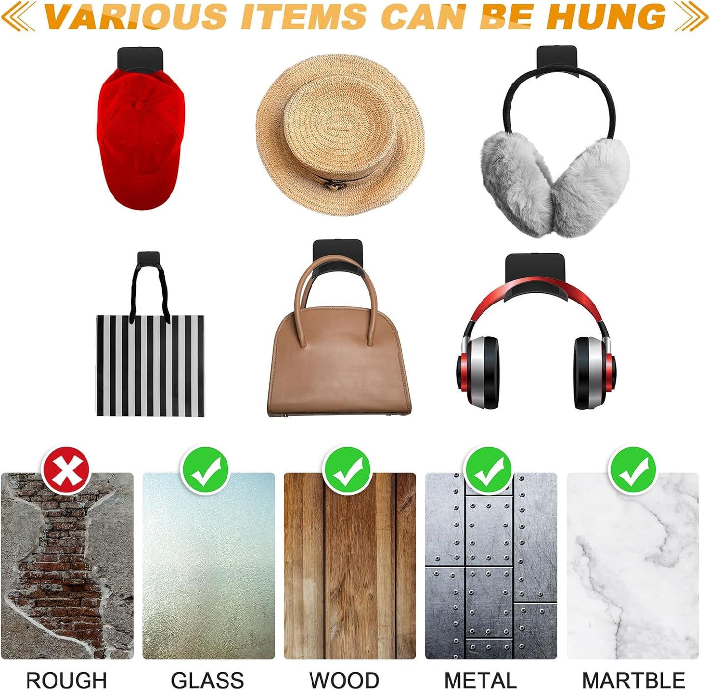 12 Pcs Headphone Wall Hangers Adhesive Gaming Headset Holder Hooks for Wall Mount Strong Universal Stand Hooks for Most Headphone Controller, Hat, Baseball Caps, Closet, Door (White)
