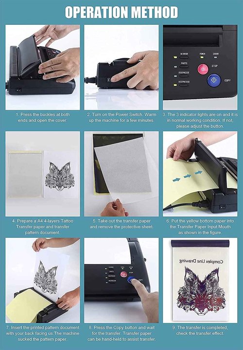 Sacnahe Tattoo Transfer Stencil Machine Copier Printer Thermal Tattoo Kit Copier Printer With 20pcs Tattoo Stencil Transfer Paper, Black( Not Wireless)