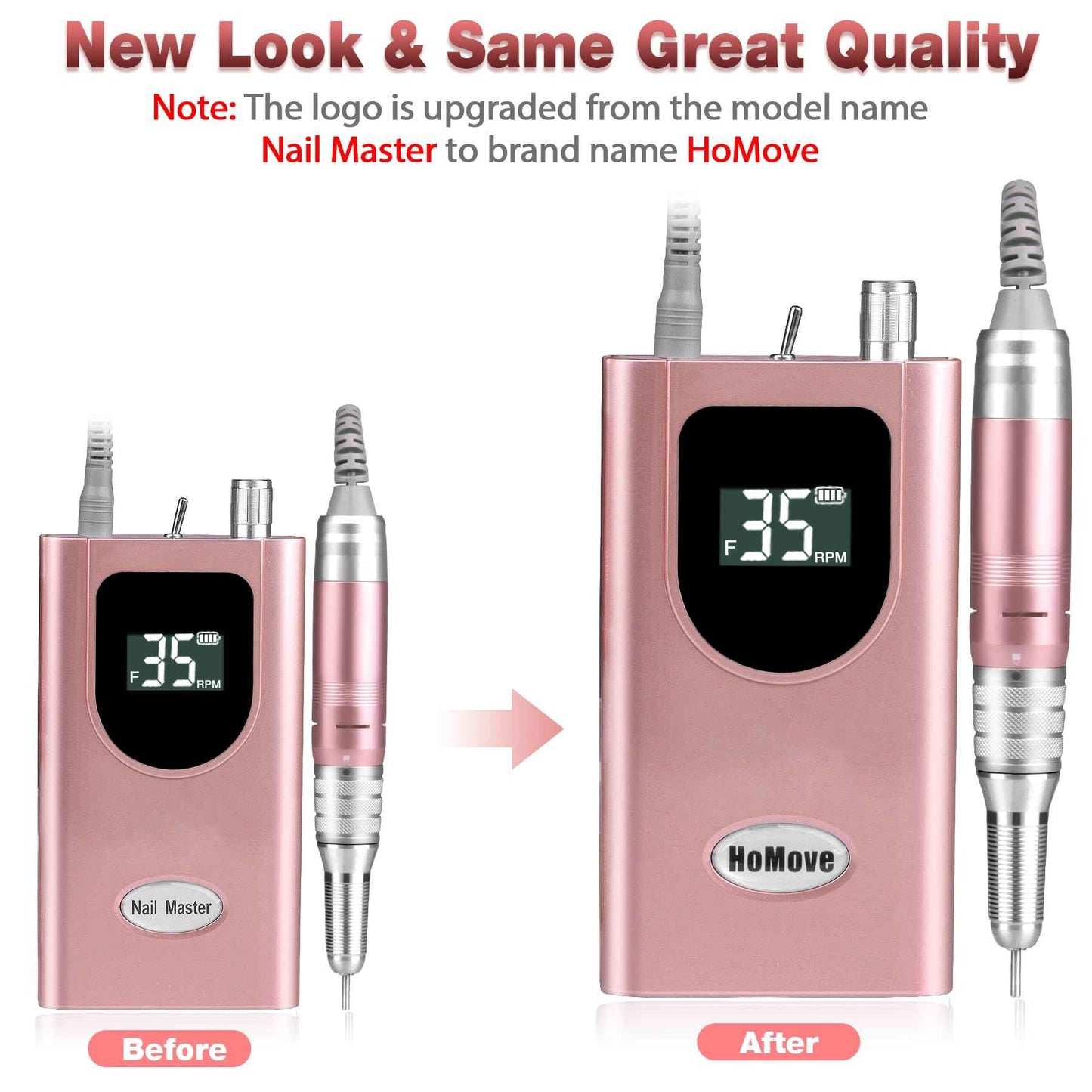35000RPM Portable Nail Drill Machine, HoMove Professional Nail Drill Machine, Rechargeable Electric Efile Nail Drills for Acrylic Gel Nails, Cordless Portable Nails Drill【Rose Gold】
