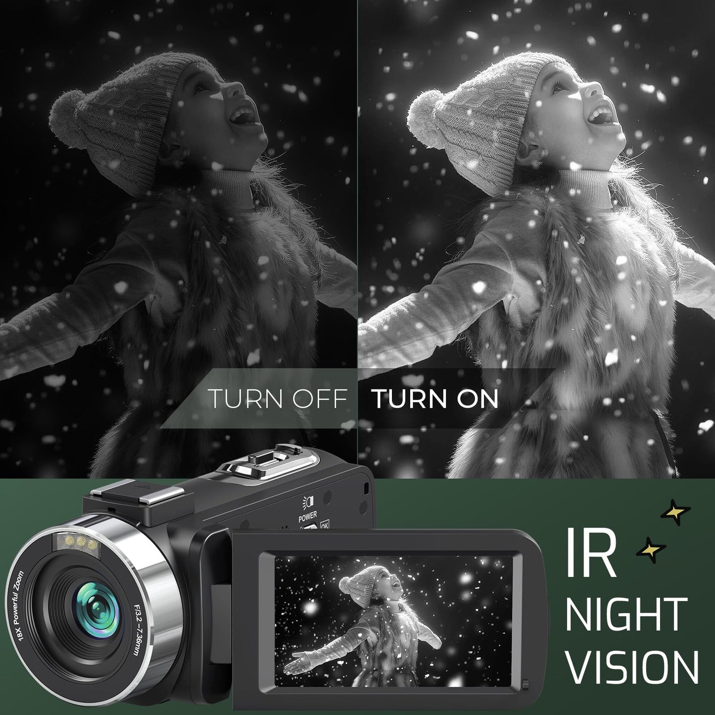 4K Video Camera Camcorder Ultra HD 80MP Vlogging Camera for YouTube 18X Digital Zoom 3.0" IPS 270° Screen IR Night Vision Camcorder Recorder with 32GB SD Card, Lens Cap and 2 Batteries