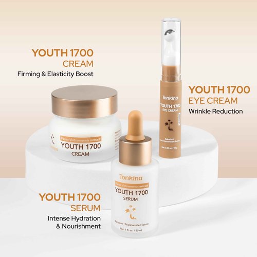 Tonkina Youth 1700 Essential Trio Set, Vietnamese Ginseng Anti-Aging Skin Care Kit with Serum, Eye Cream & Moisturizer for Wrinkle Care & Firm, Radiant Skin, For All Skin Types
